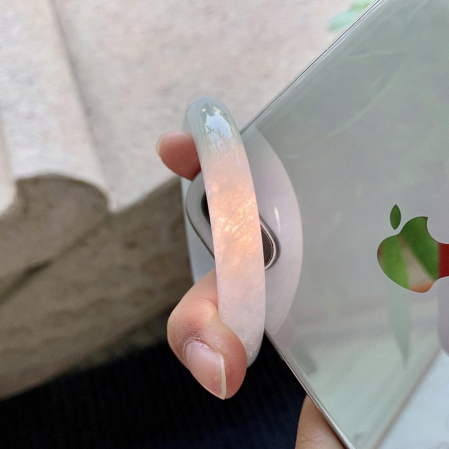 正圈53 54 圈口54.5/10/9 编码FL042005 糯冰底色，水润，种老，细腻，打灯有纹线