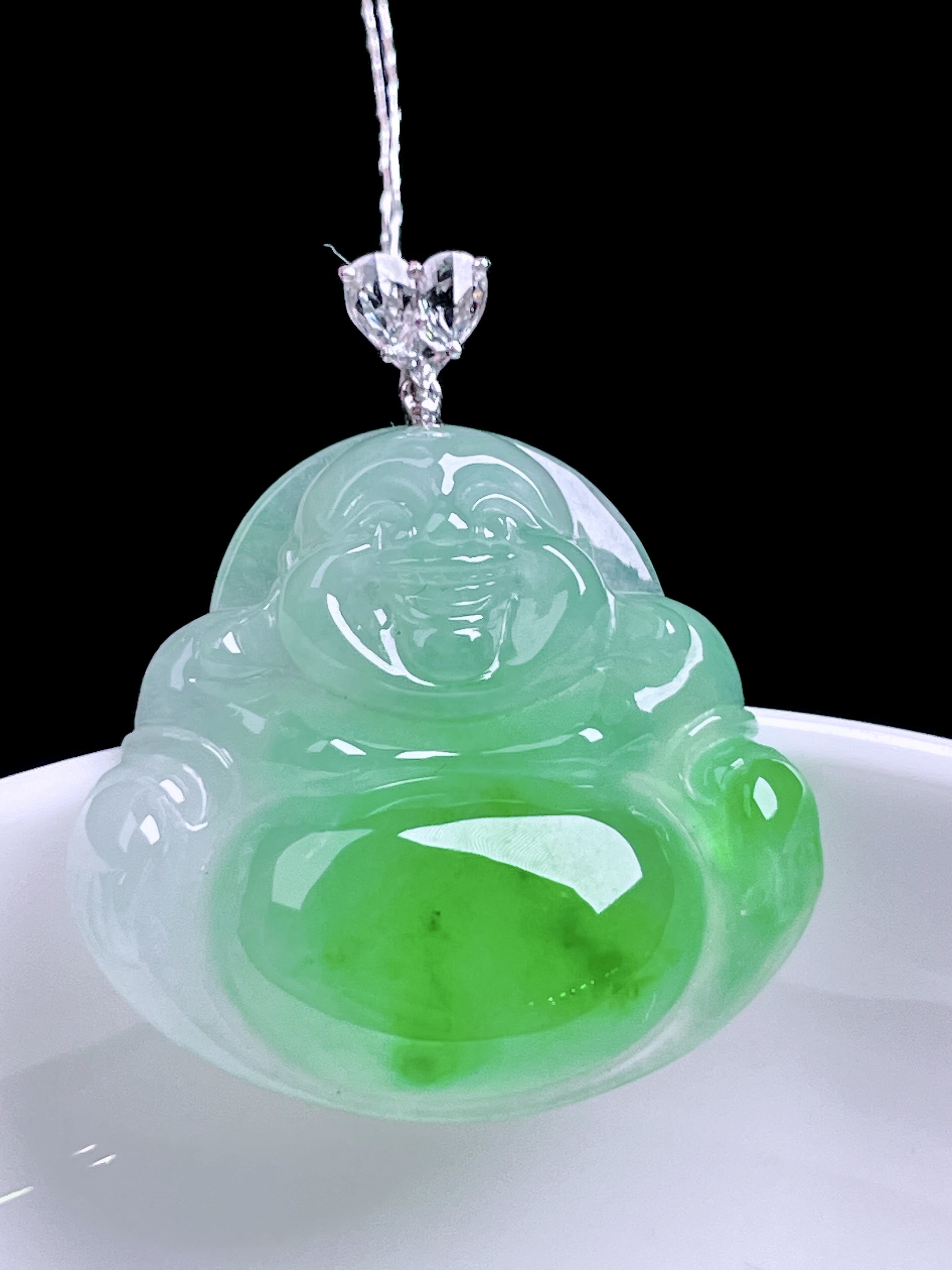 ️ 冰阳绿佛公 色泽浓郁，种老水润，18k金镶嵌 整体：31 裸石：26.6/25/6