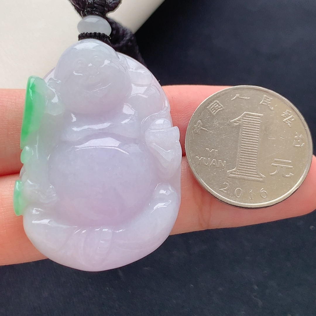 冰飘绿佛公挂件 种老底子细腻，品相喜悦，佩戴优雅大方 货号22417，43.9-31.5-11.3
