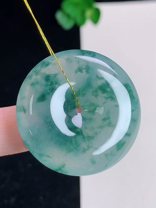 ，冰种飘花平安扣，无裂，尺寸31.3/5.9，№:y18048