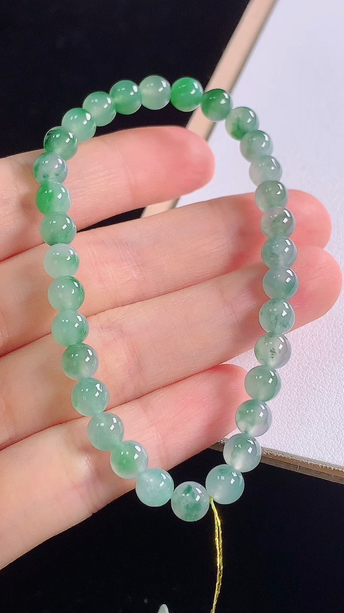 冰飘花手链，无裂，尺寸:5.7-5.7mm 14