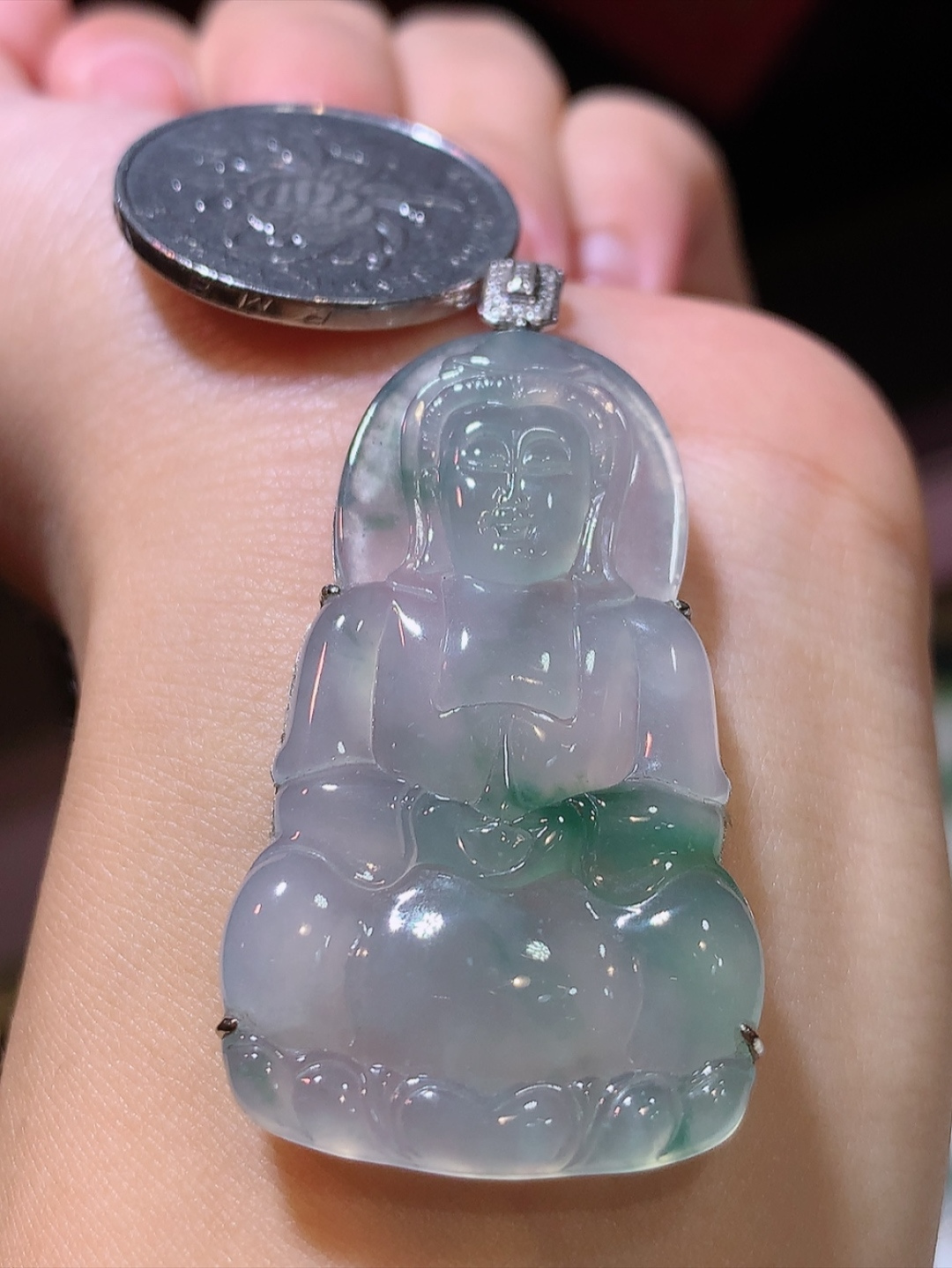 冰飘花观音吊坠 饱满底子细腻，水润十足，佩戴精致优雅 货号03416，53-26.3-5.9
