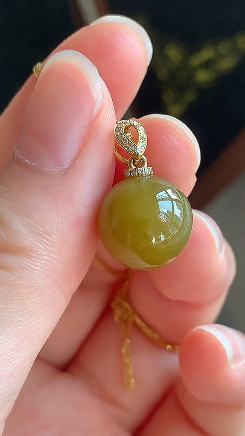 ️天然翡翠，冰黄珠子，18k金项链，yl418