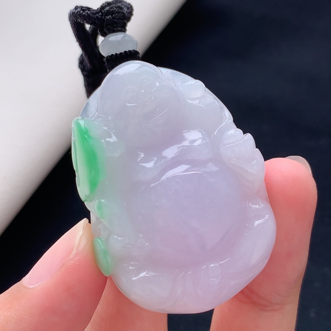 冰飘绿佛公挂件 种老底子细腻，品相喜悦，佩戴优雅大方 货号22417，43.9-31.5-11.3