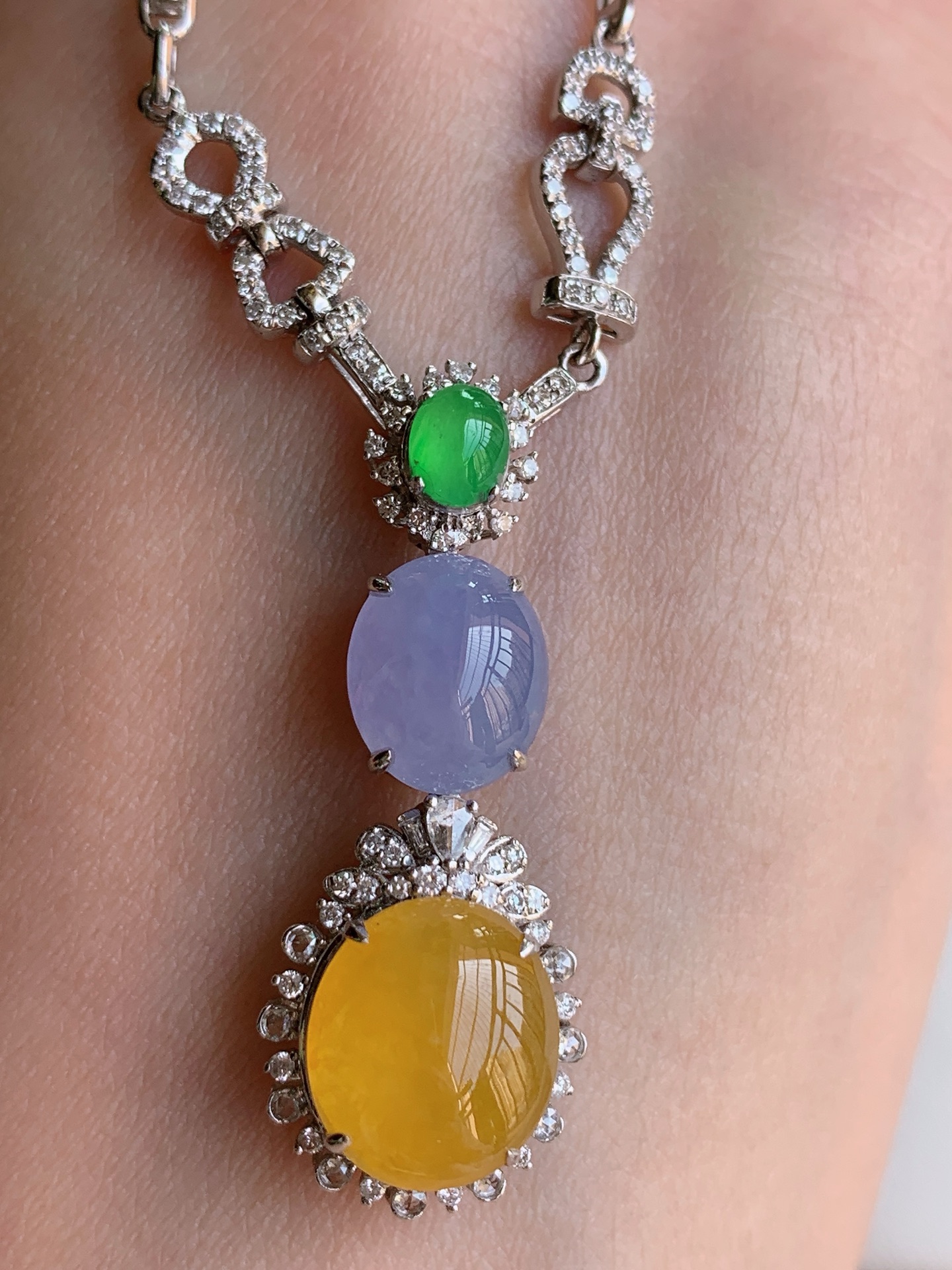 ️【18k镶嵌冰三彩锁骨链】无裂，裸石尺寸：10/9尺寸：32.3/12.3/7.7