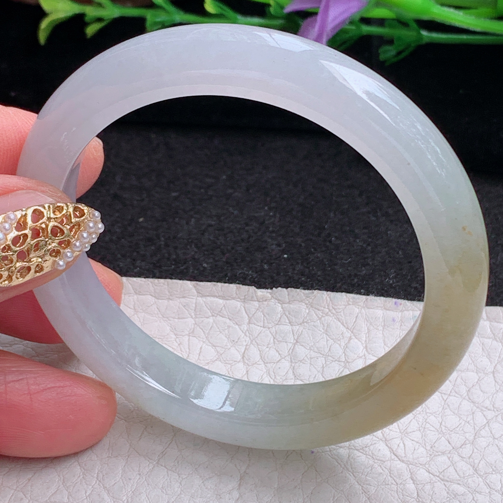 ss小圈口51*9.5*7.6招财镯 天然缅甸翡翠手镯双彩冰秀气正圈玉镯子