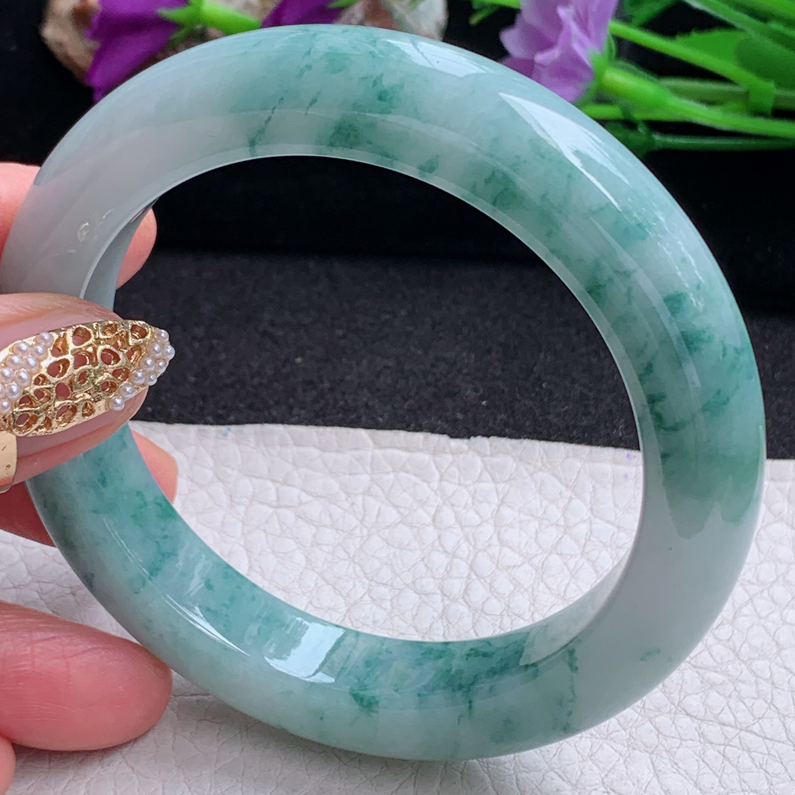 ss实拍58.8*12.5*10.5平安镯 天然缅甸翡翠手镯飘花厚装正圈玉镯子