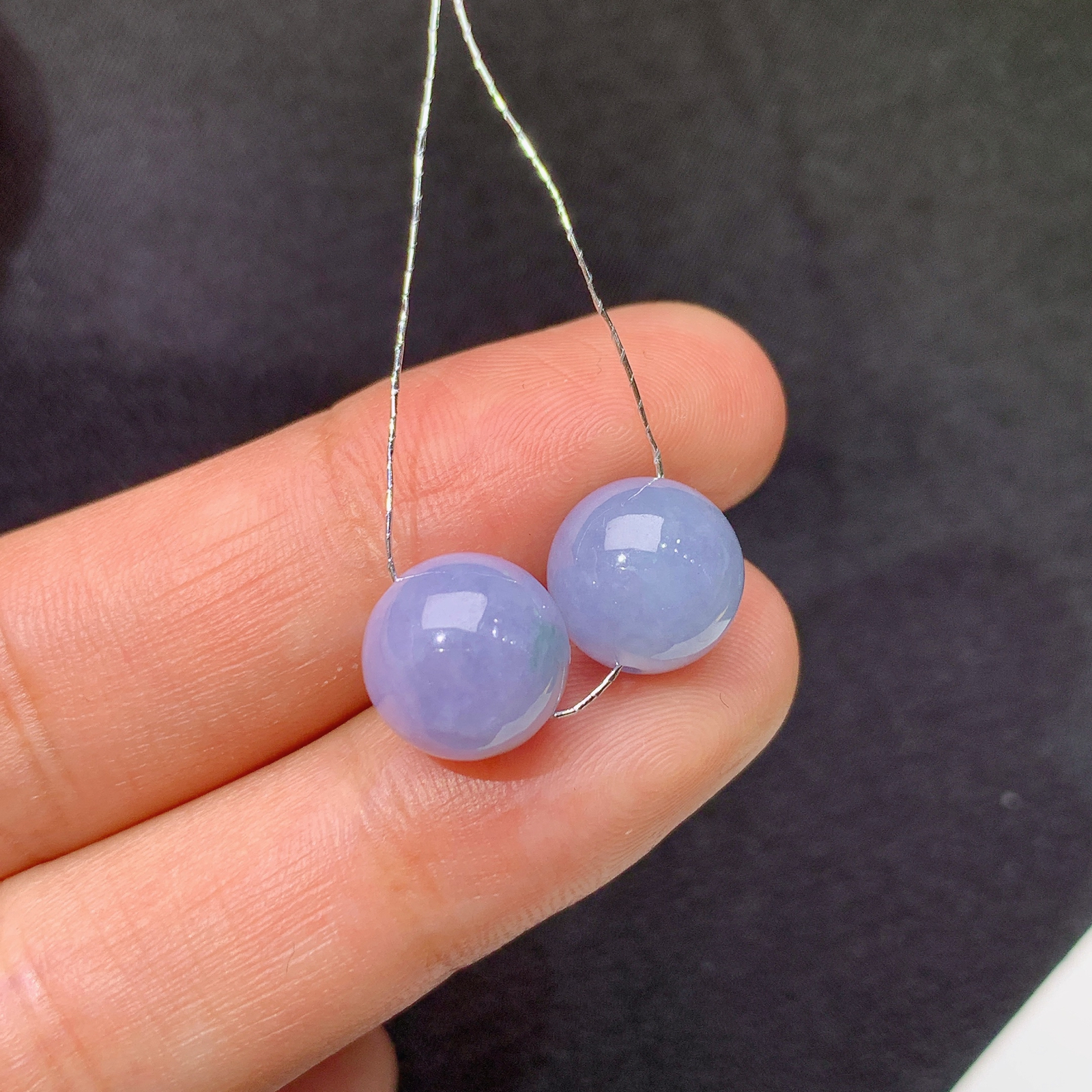 冰紫罗兰圆珠一对，镶嵌佳品，冰润鲜艳，种水足 Be 尺寸9.3