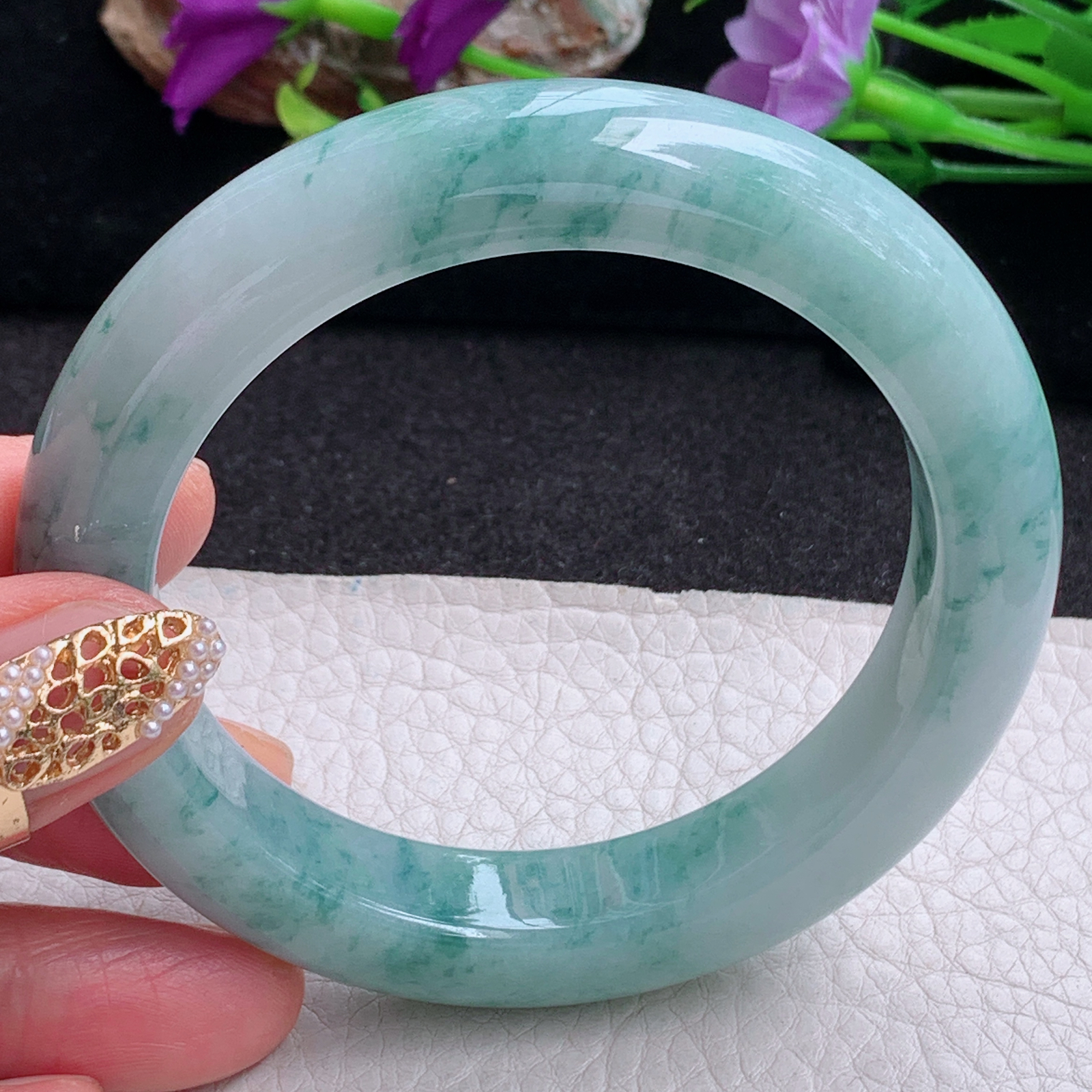 ss实拍58.8*12.5*10.5平安镯 天然缅甸翡翠手镯飘花厚装正圈玉镯子