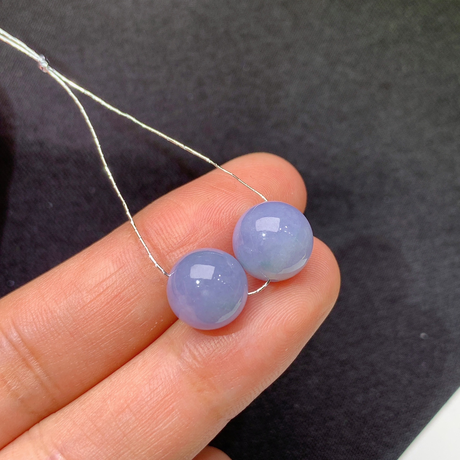 冰紫罗兰圆珠一对，镶嵌佳品，冰润鲜艳，种水足 Be 尺寸9.3