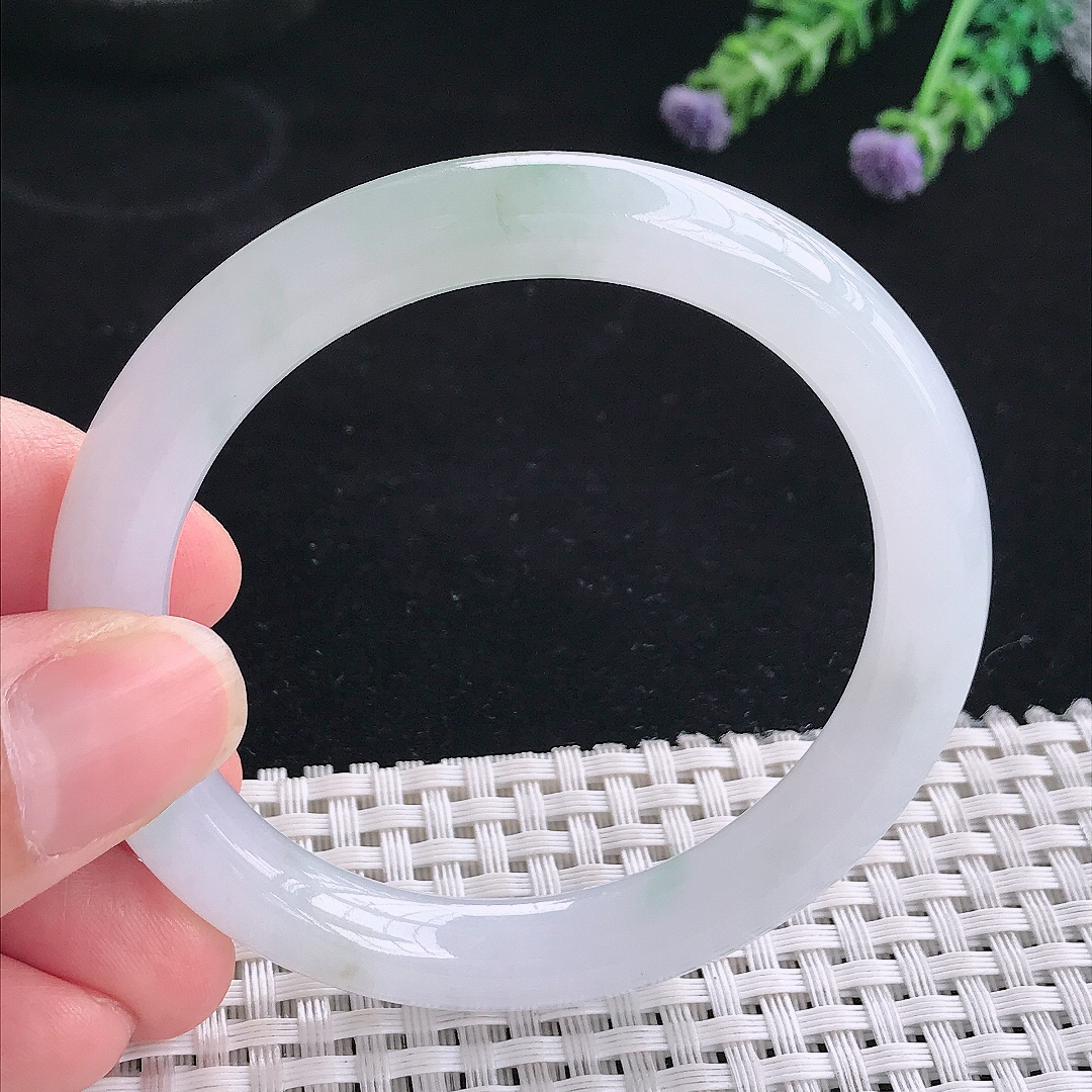 实拍A货翡翠53/8.8/8.6老坑冰润水灵飘花圆条手镯翡翠玉镯平安镯