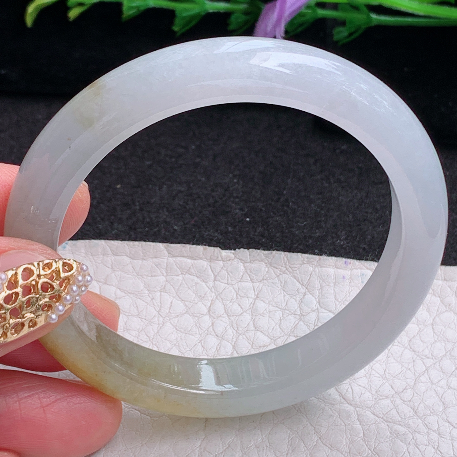 ss小圈口51*9.5*7.6招财镯 天然缅甸翡翠手镯双彩冰秀气正圈玉镯子