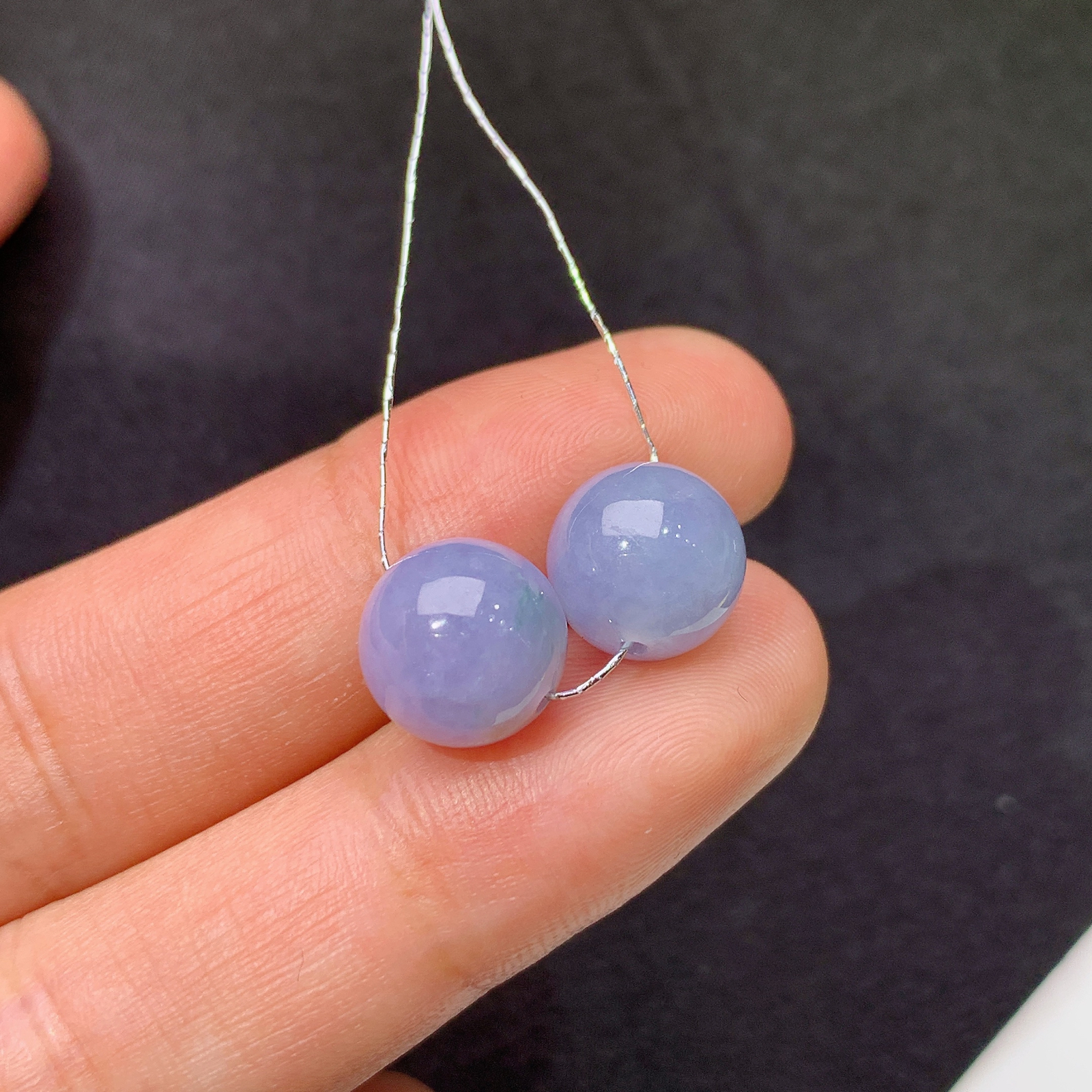 冰紫罗兰圆珠一对，镶嵌佳品，冰润鲜艳，种水足 Be 尺寸9.3