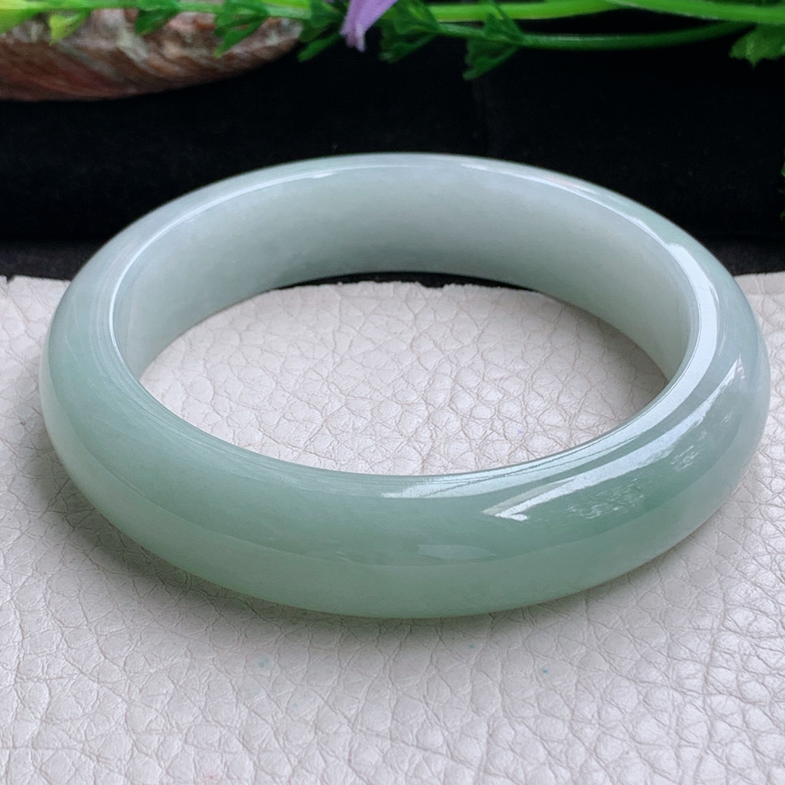 js实拍58*14*8.6招财镯 天然缅甸翡翠a货手镯半山水正圈玉镯子