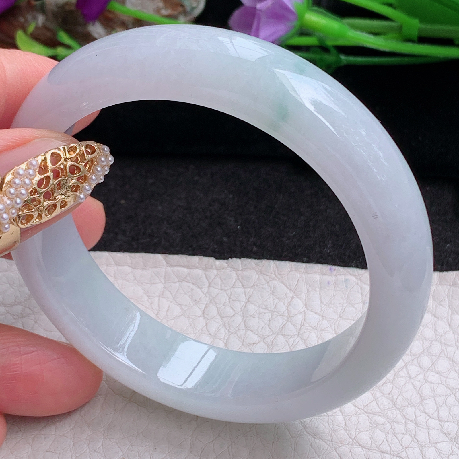 nr实拍55.3*14*8平安镯 天然缅甸翡翠a货手镯飘花大气正圈玉镯子