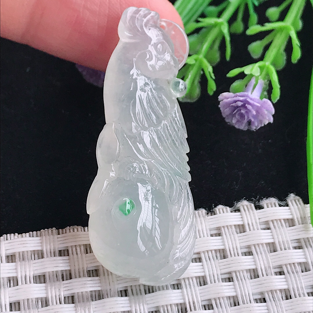 自然光43.8/17.5/11.2老坑冰胶果冻英明神武鹦鹉吊坠翡翠玉坠挂件