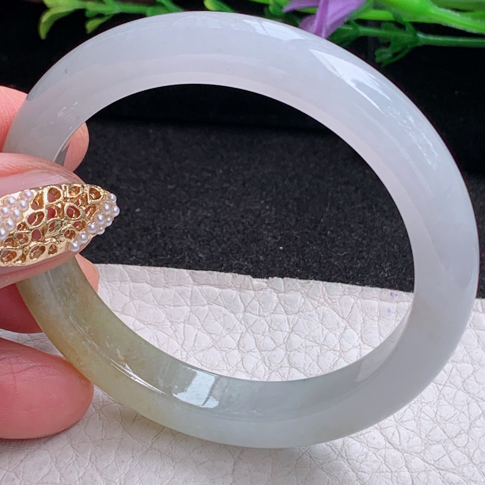 ss小圈口51*9.5*7.6招财镯 天然缅甸翡翠手镯双彩冰秀气正圈玉镯子