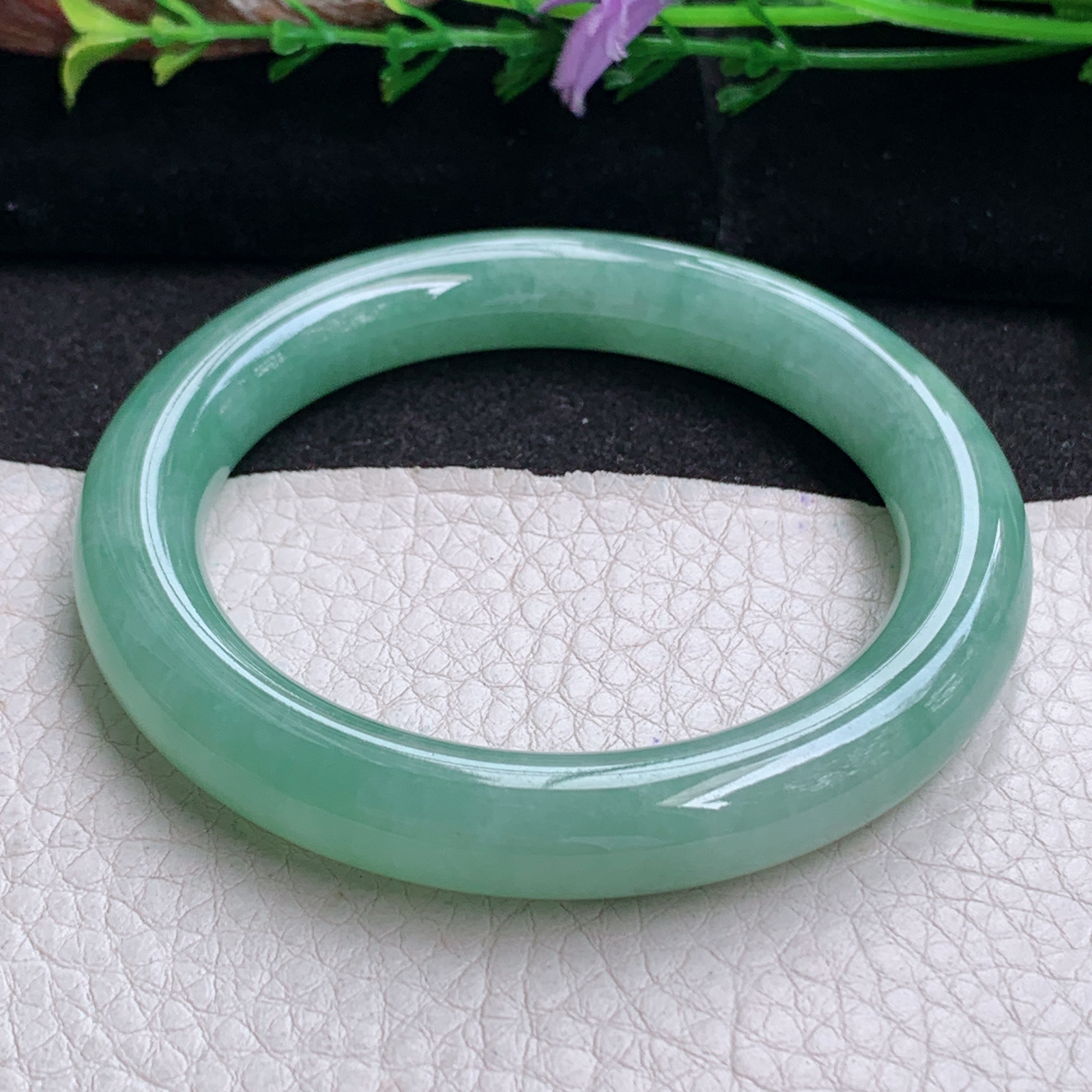 pj实拍54*10.3*9.8美人镯 天然缅甸翡翠手镯水润满绿圆条玉镯子