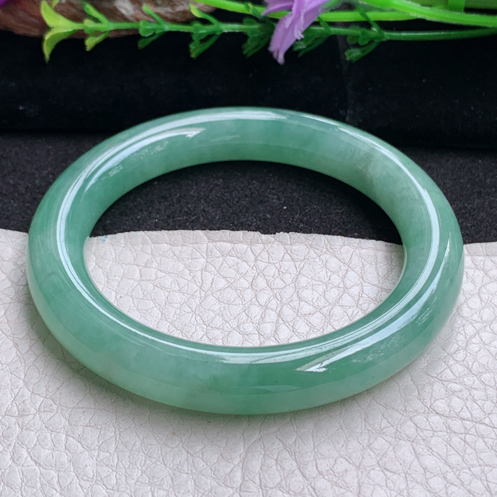 pj实拍54*10.3*9.8美人镯 天然缅甸翡翠手镯水润满绿圆条玉镯子