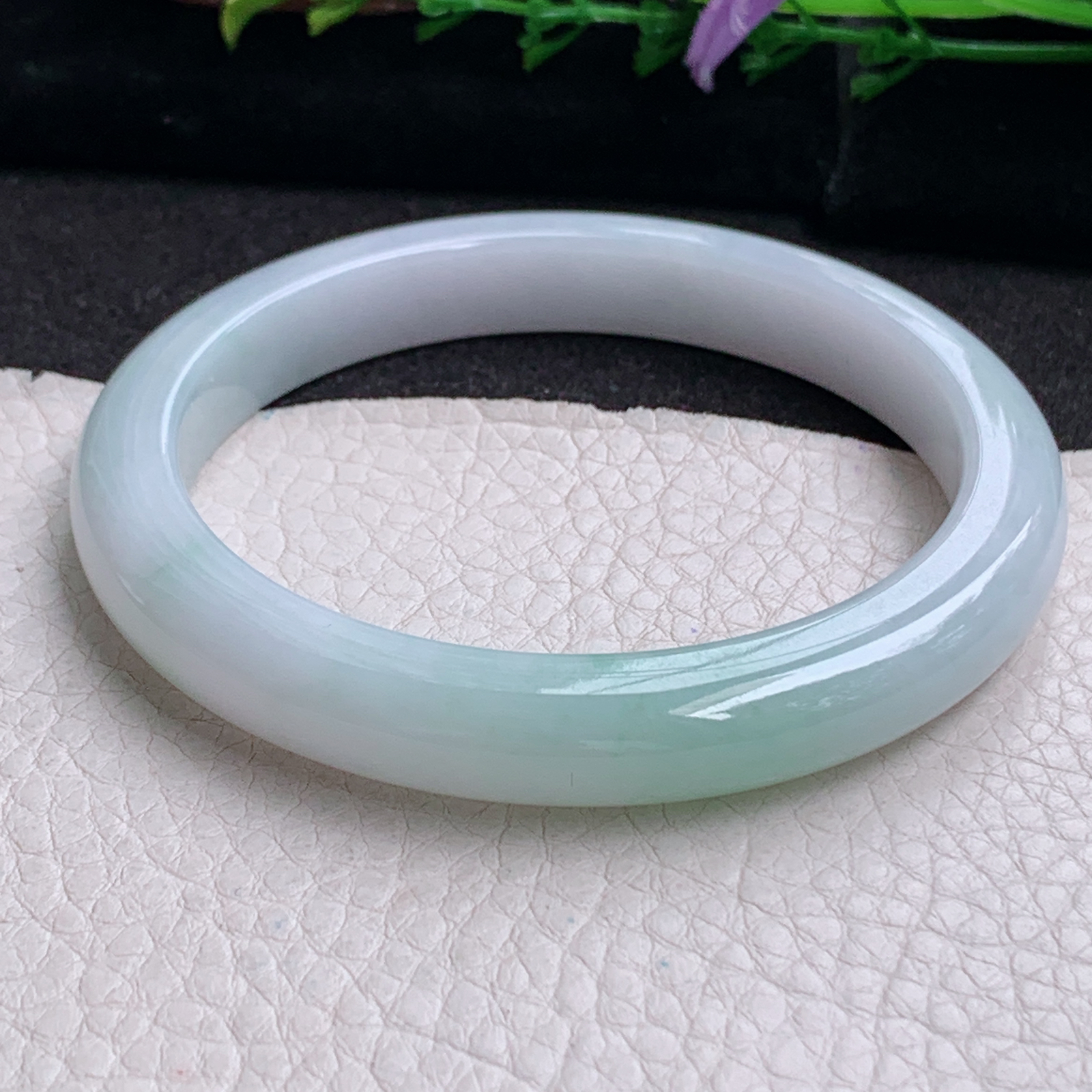 hy大圈口60.8*9.8*8.3平安镯 天然缅甸翡翠手镯飘绿胶感正圈玉镯子