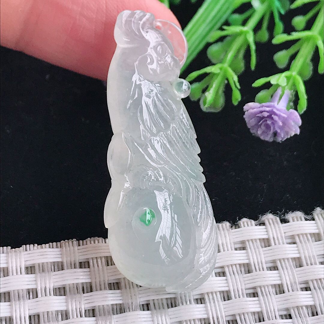 自然光43.8/17.5/11.2老坑冰胶果冻英明神武鹦鹉吊坠翡翠玉坠挂件