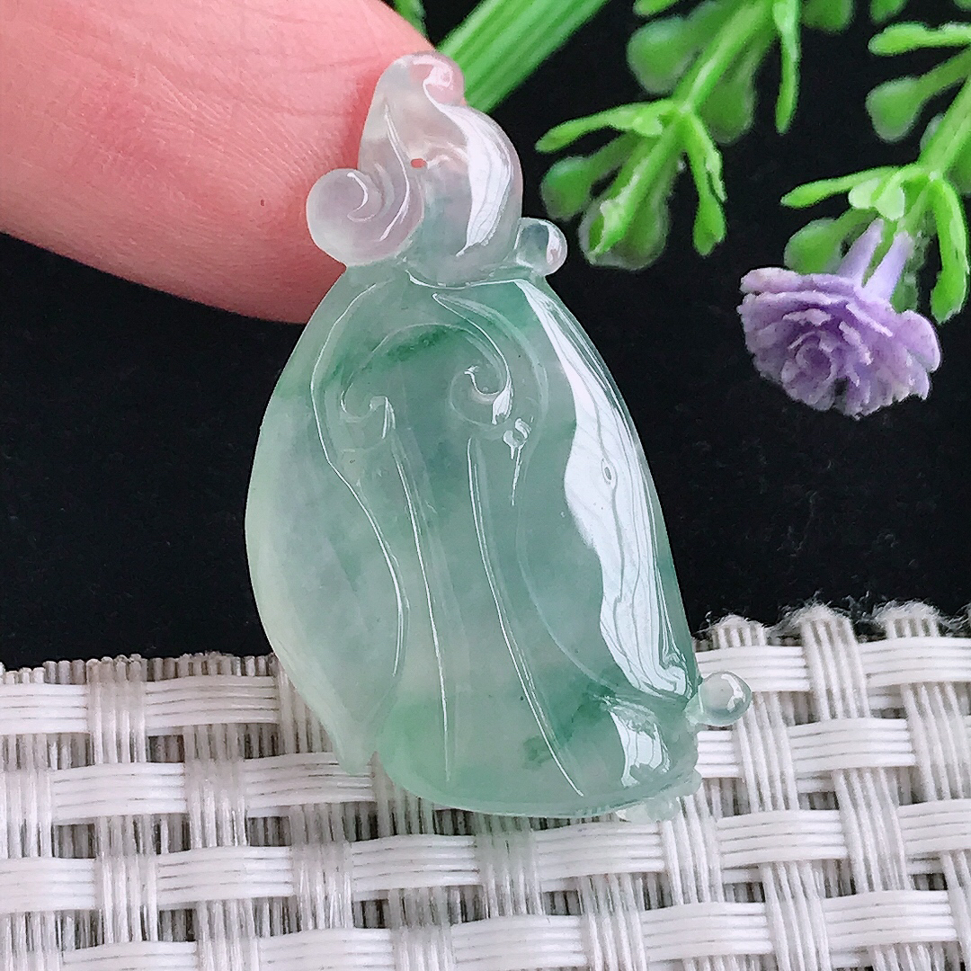 自然光33.6/18.2/8.8老坑冰种果冻胶飘花莲蓬吊坠翡翠玉坠挂件