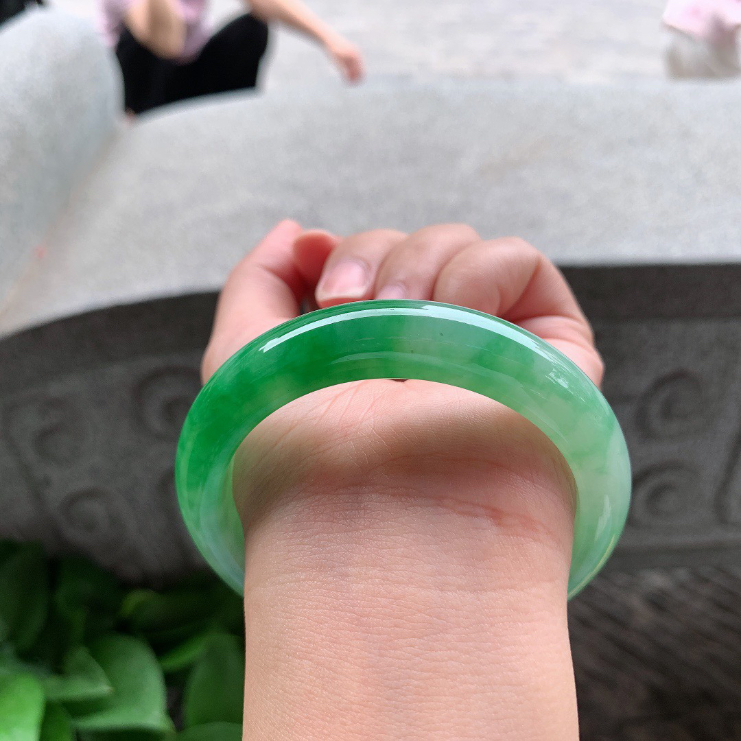 圈口 56.8-12.5-8.5【冰芙蓉绿正圈手镯】正圈56 57可戴