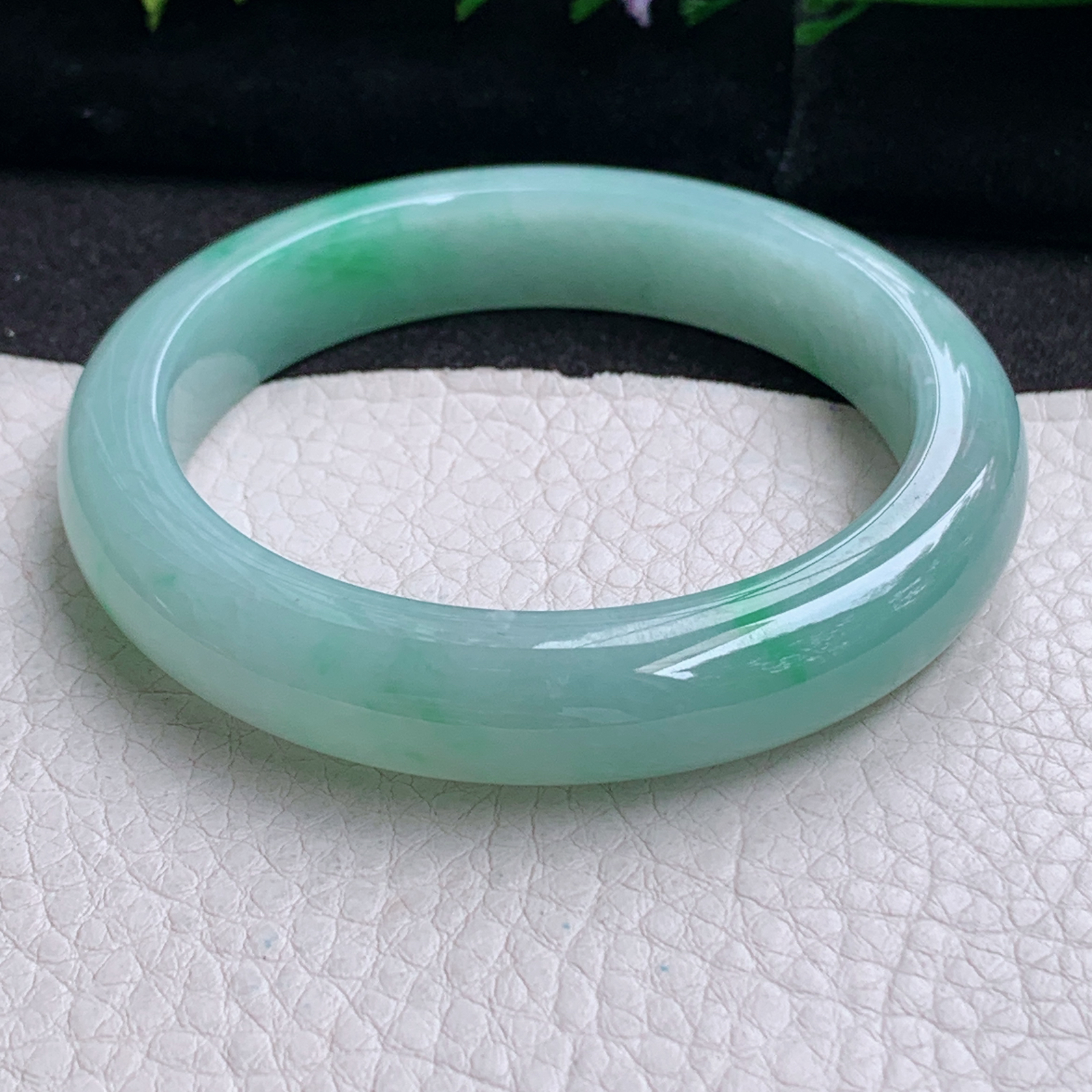 fx实拍56*12*8.6平安镯 天然缅甸翡翠a货手镯冰胶飘绿正圈玉镯子