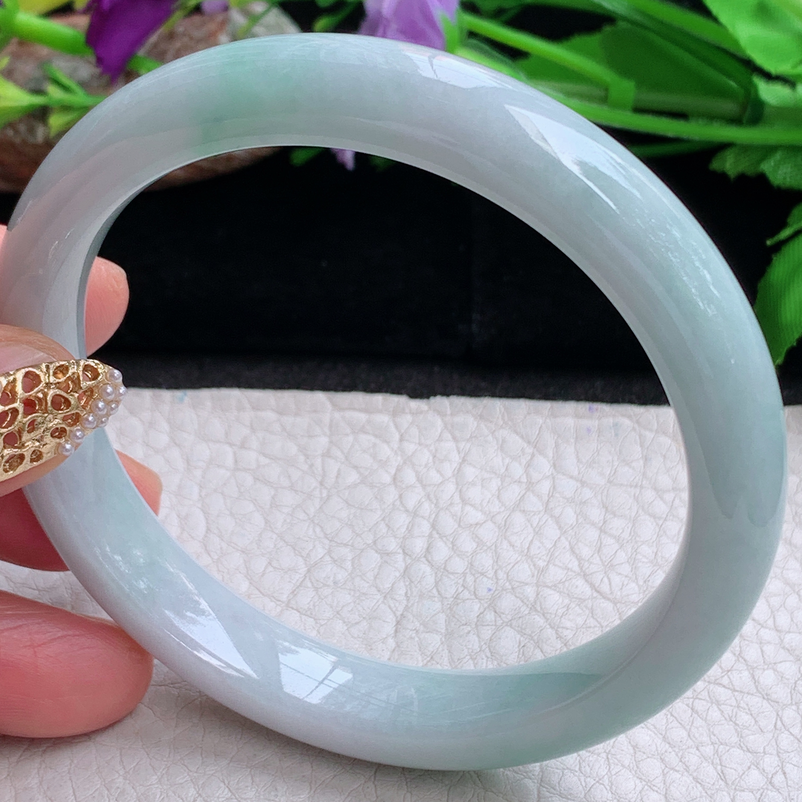 js大圈口61.5*11.5*8.3平安镯 天然缅甸翡翠a货手镯飘绿正圈玉镯子