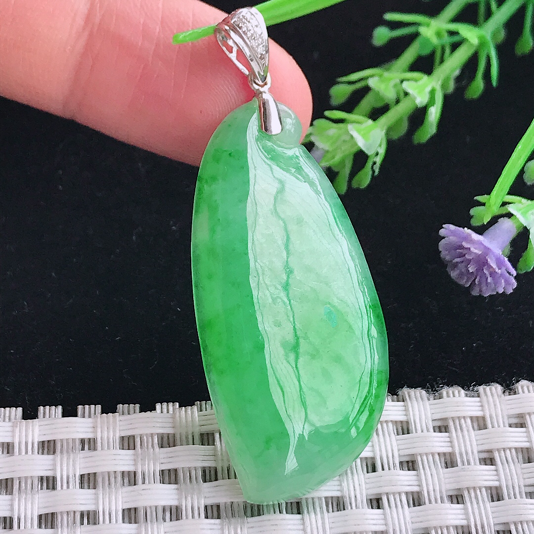 自然光41.2/19.5/5老坑18k金镶嵌满绿辣阳绿福瓜吊坠翡翠玉坠挂件