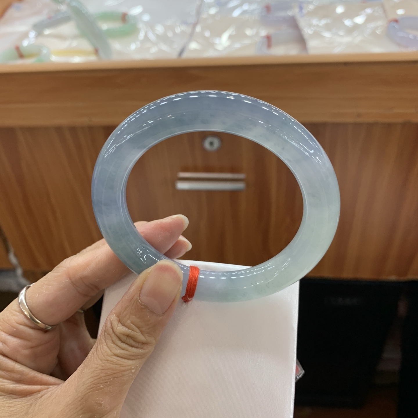 042039GX冰蓝圆条翡翠手镯57.7-11.3-11