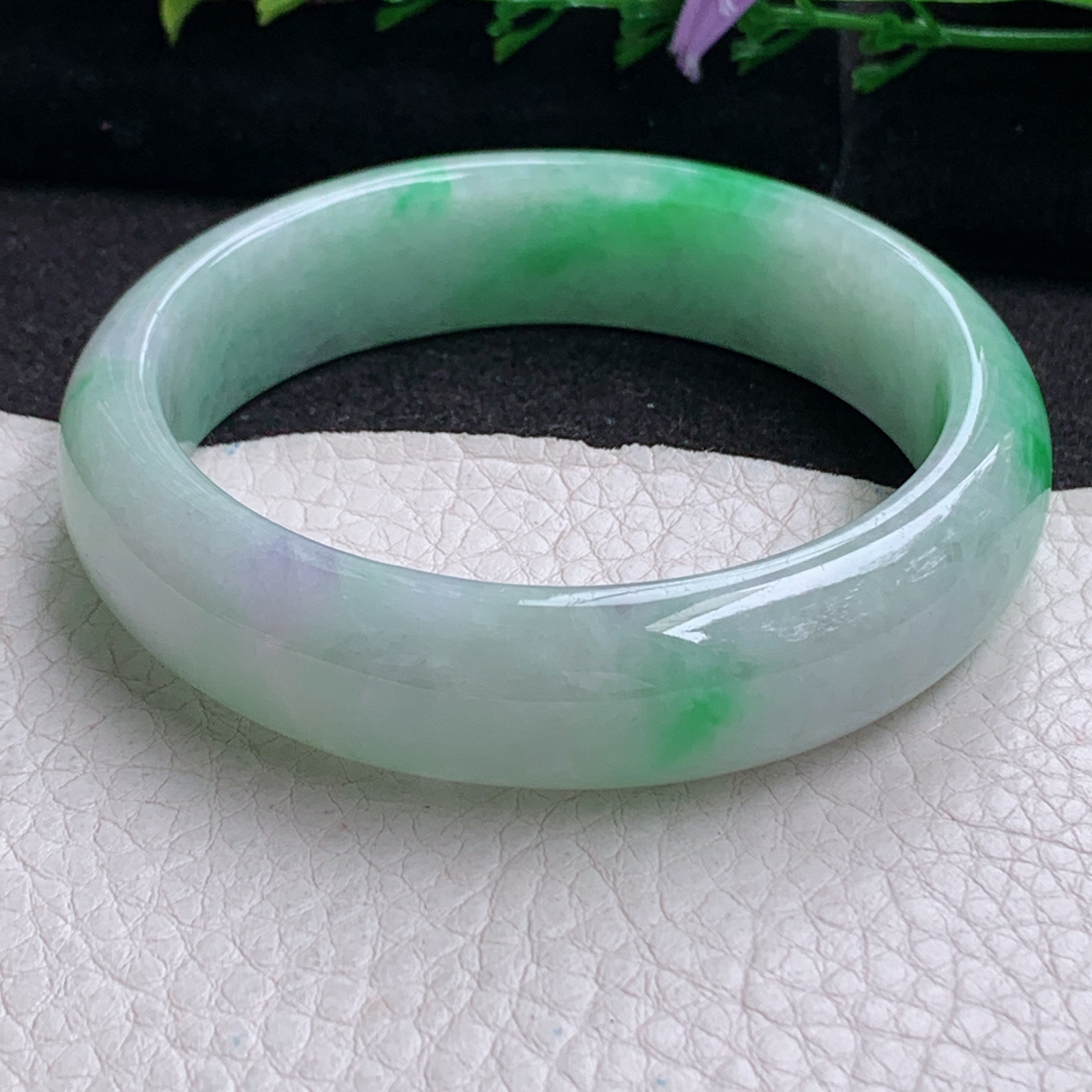 ss实拍56.8*15*8轮胎镯 天然缅甸翡翠手镯飘阳绿正圈玉镯子