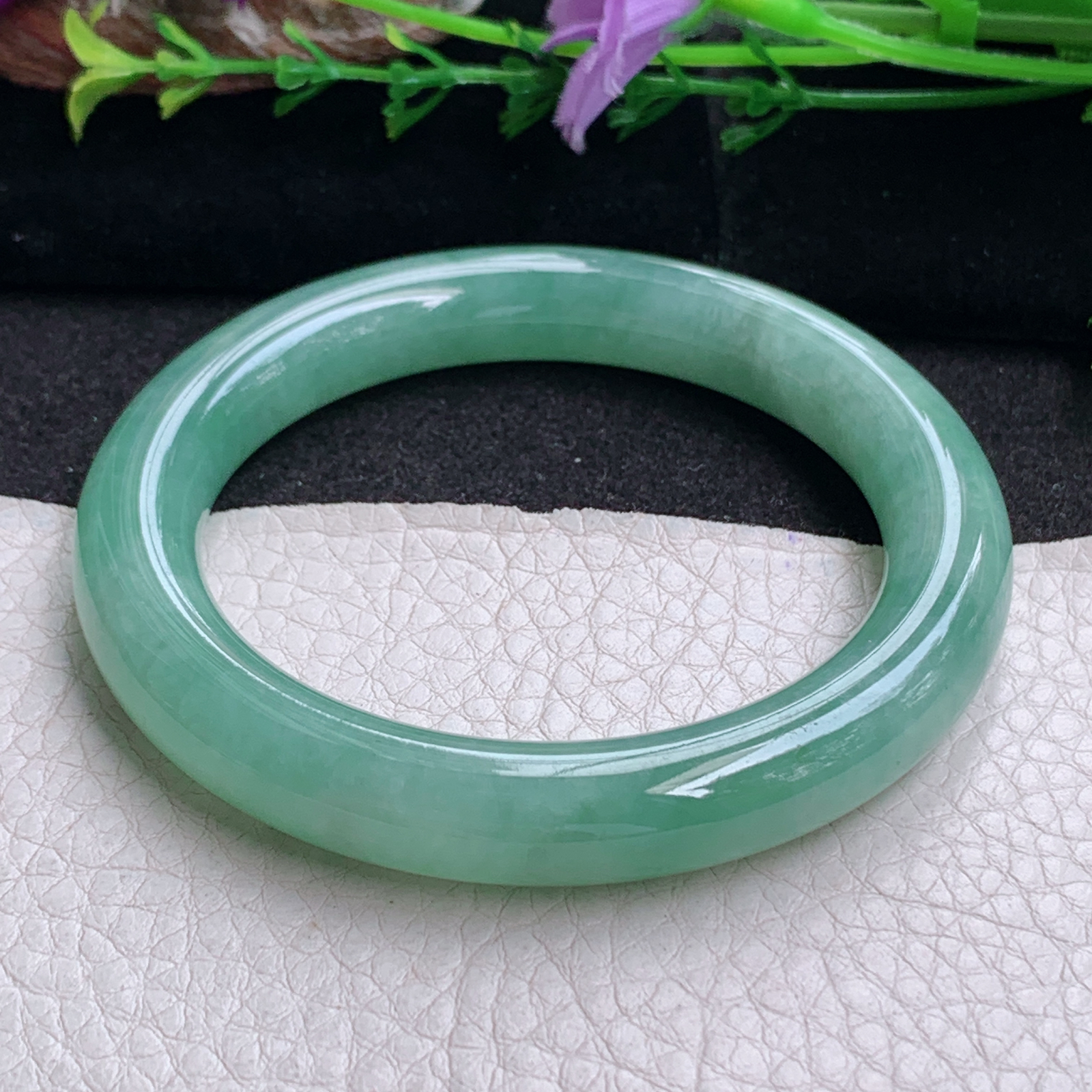 pj实拍54*10.3*9.8美人镯 天然缅甸翡翠手镯水润满绿圆条玉镯子