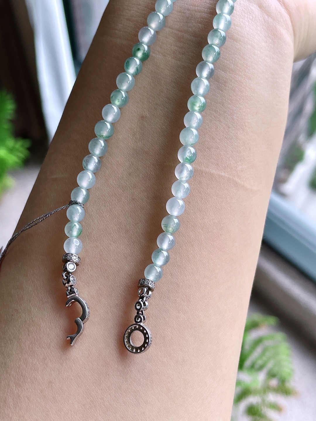 珠子高冰飘花珠链圆珠珠子珠链，缅料 性比高，4.5-6mm，31cm，28.7克