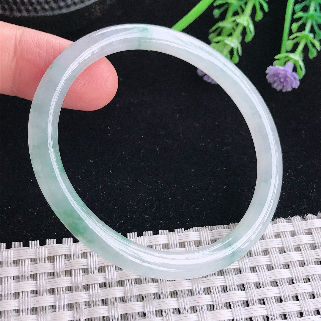 实拍A货翡翠54/48/6.1/6.5老坑冰胶果冻飘花贵妃手镯小圈口玉镯平安镯