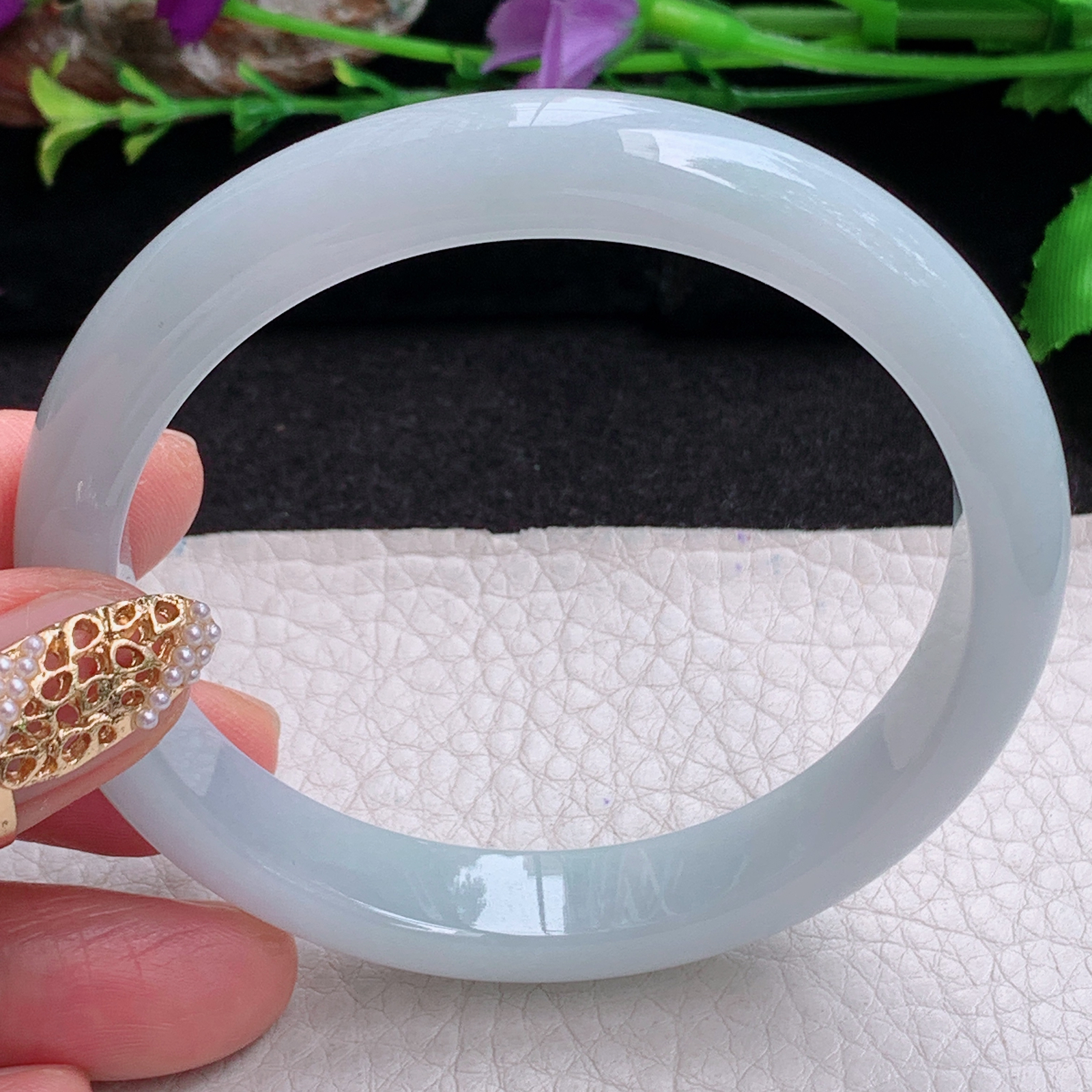 nr实拍59.5*11.3*7.6平安镯 天然缅甸翡翠a货手镯白月光纯美正圈玉镯子