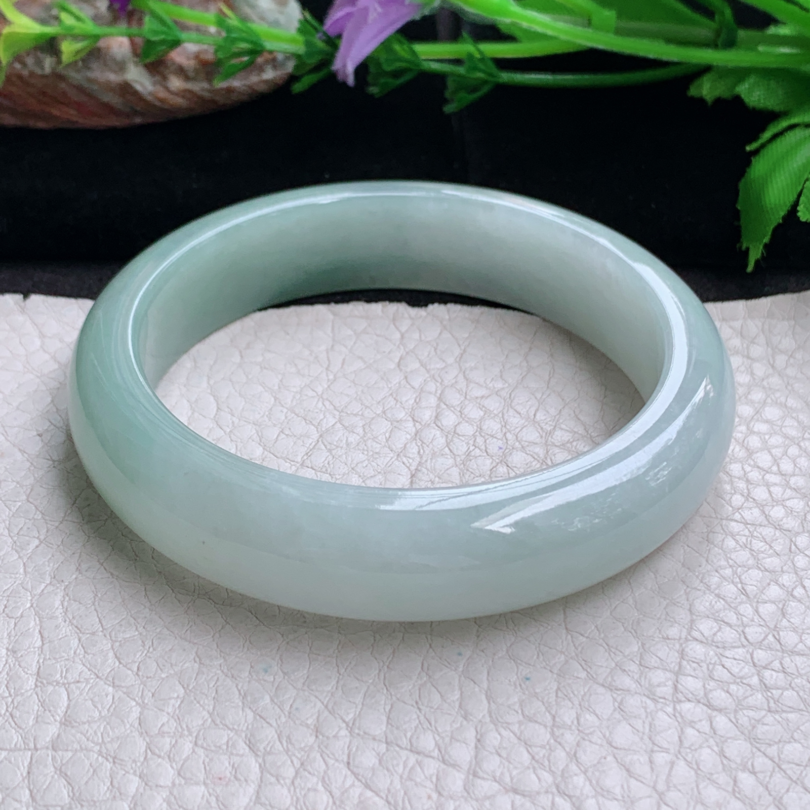 js实拍58*14*8.6招财镯 天然缅甸翡翠a货手镯半山水正圈玉镯子