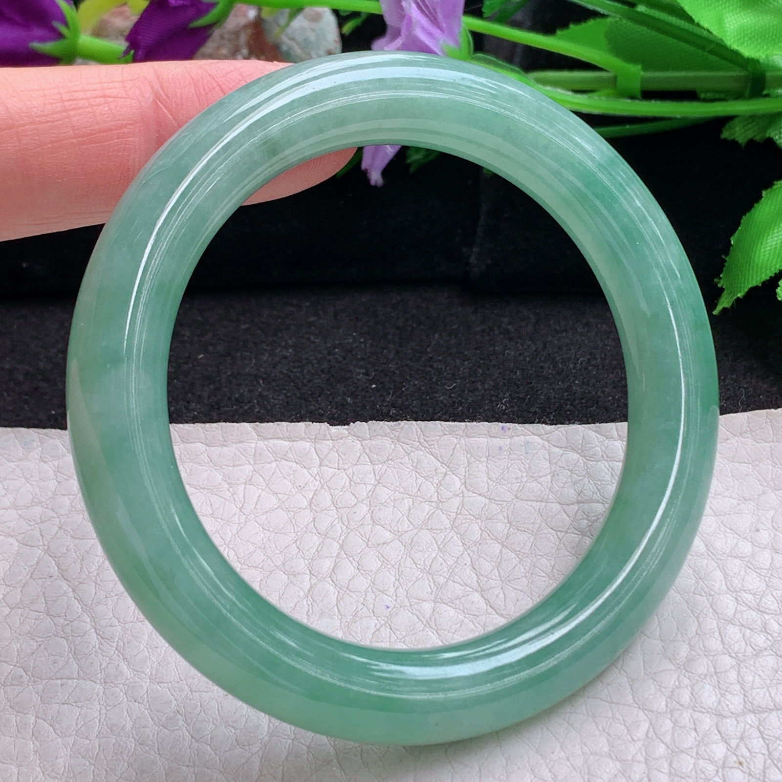 pj实拍54*10.3*9.8美人镯 天然缅甸翡翠手镯水润满绿圆条玉镯子