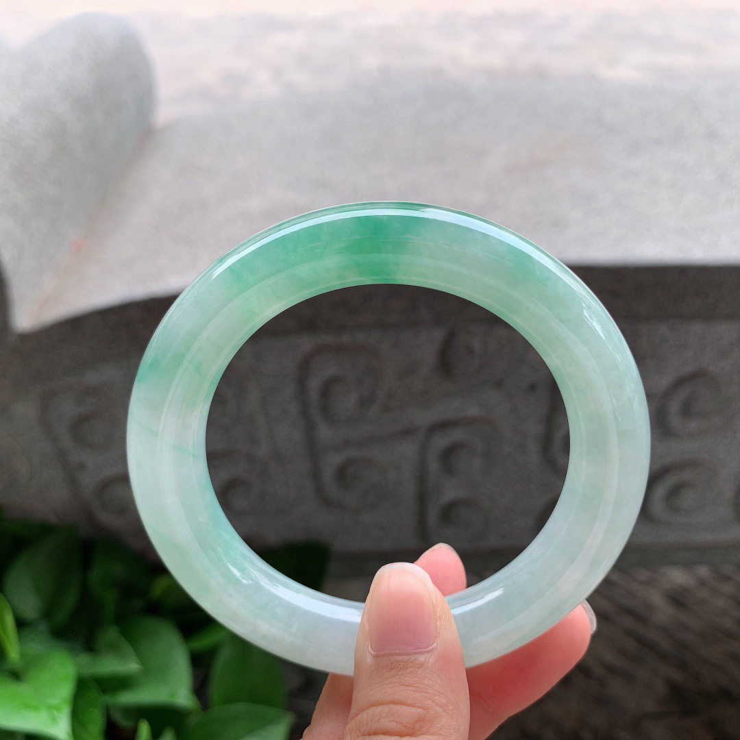 圈口 57.6-12.1-11.5【冰飘绿圆条手镯】圆条57 58可戴