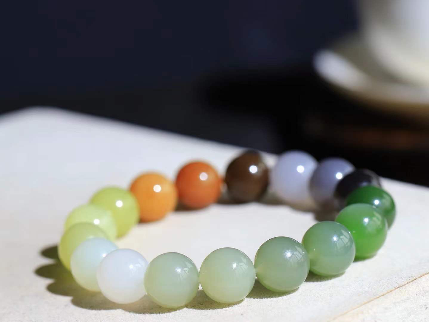 【多宝手串】

货头精选 和田玉多宝手串，每一颗玉石都凝聚自然的灵气与岁月的沉淀，寓意福禄寿喜，守护