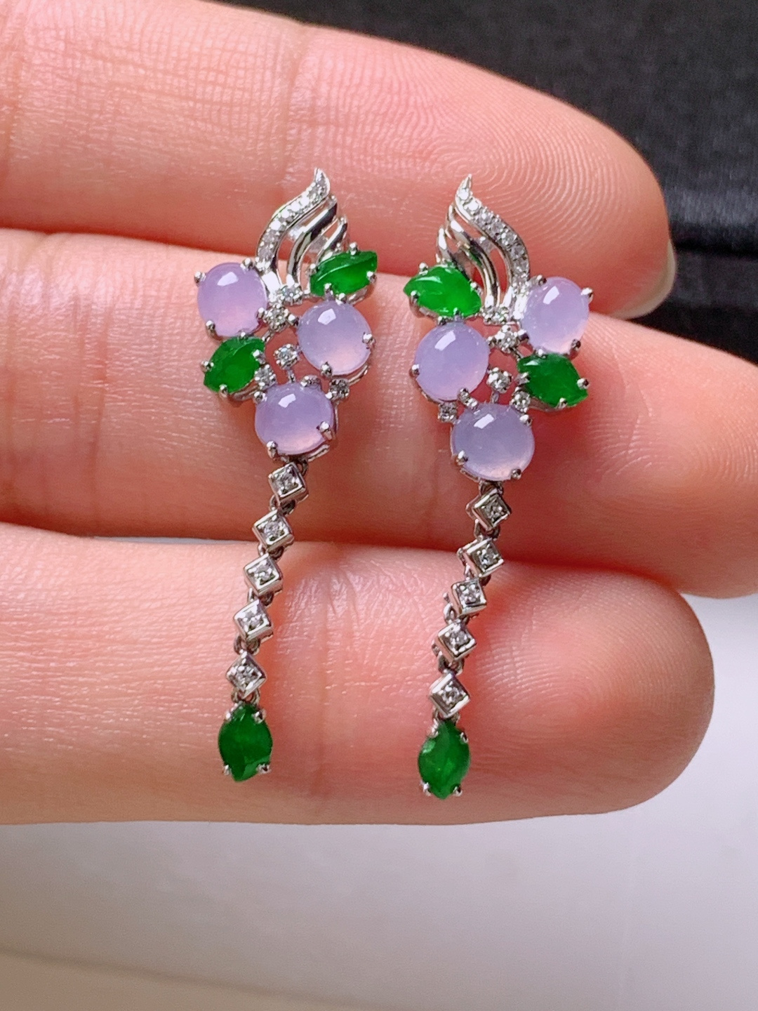 ️ 冰粉紫设计款耳坠，无裂色正圆润，裸石4.1-3.5-2.3