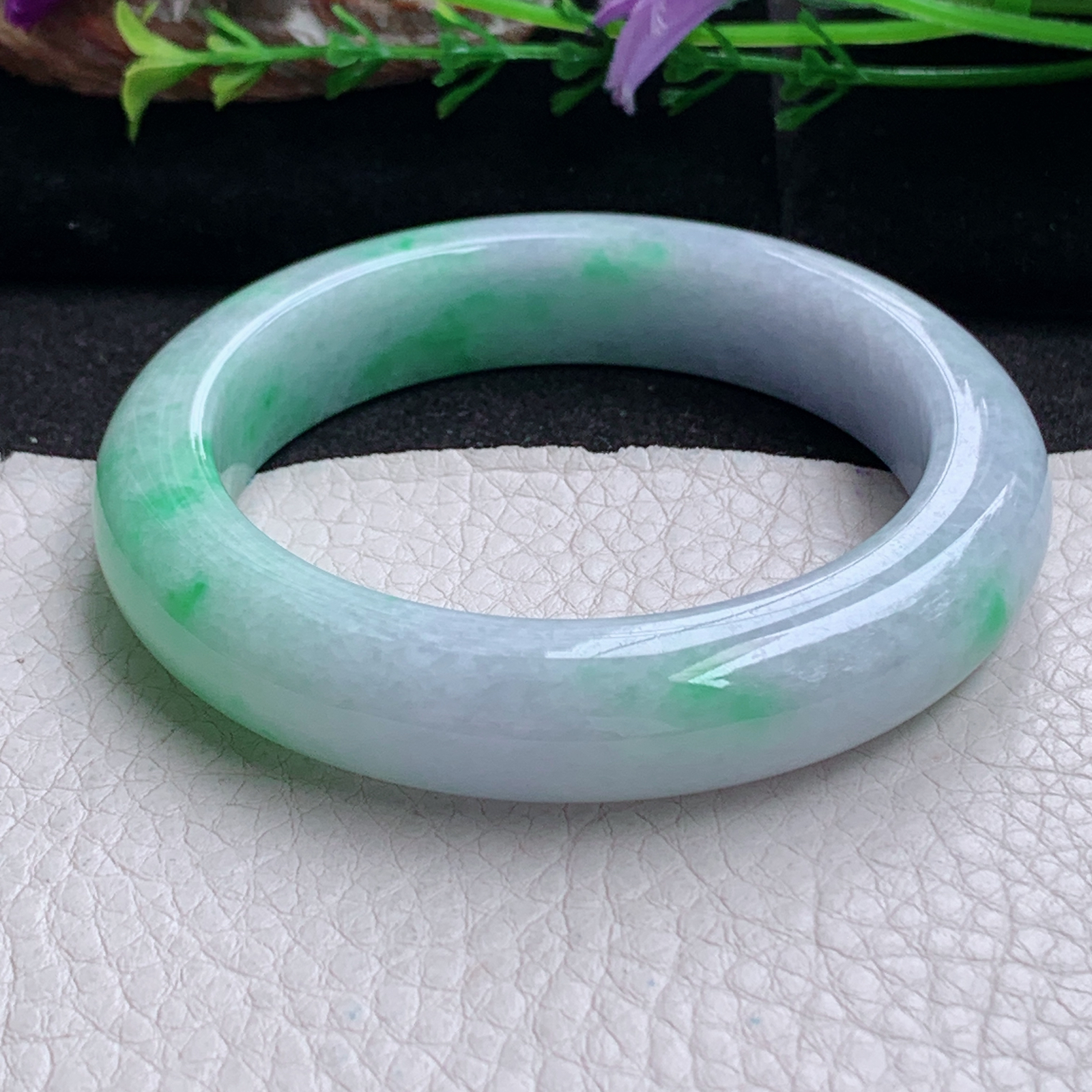 fx实拍54.5*12.8*9.6平安镯 天然缅甸翡翠a货手镯春带彩厚装正圈玉镯子