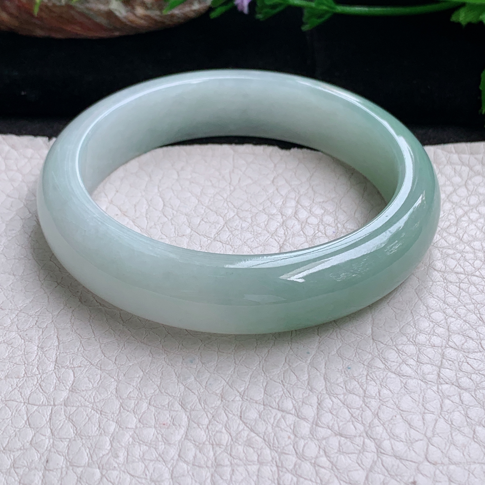 js实拍58*14*8.6招财镯 天然缅甸翡翠a货手镯半山水正圈玉镯子