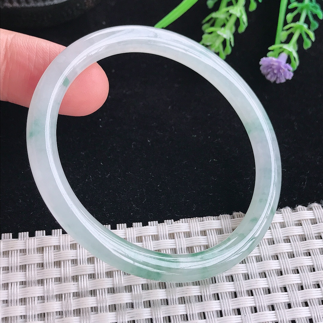 实拍A货翡翠54/48/6.1/6.5老坑冰胶果冻飘花贵妃手镯小圈口玉镯平安镯