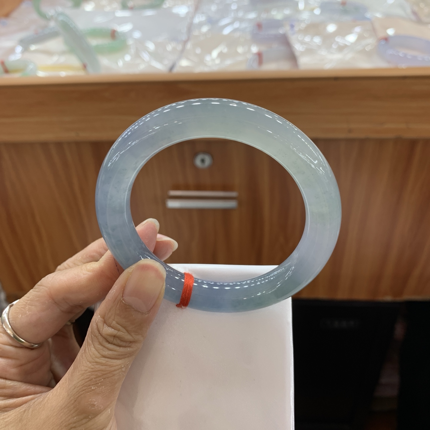 042039GX冰蓝圆条翡翠手镯57.7-11.3-11