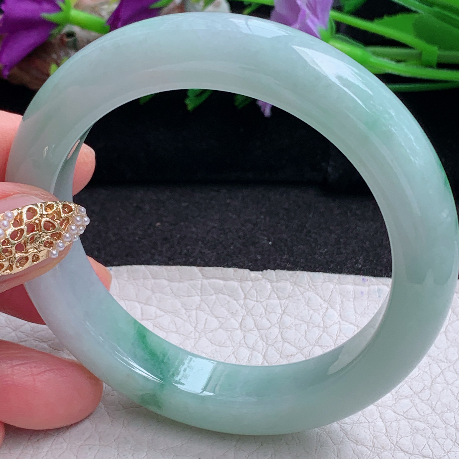 nr实拍55.5*12.3*9.3平安镯 天然缅甸翡翠a货手镯飘花厚装正圈玉镯子