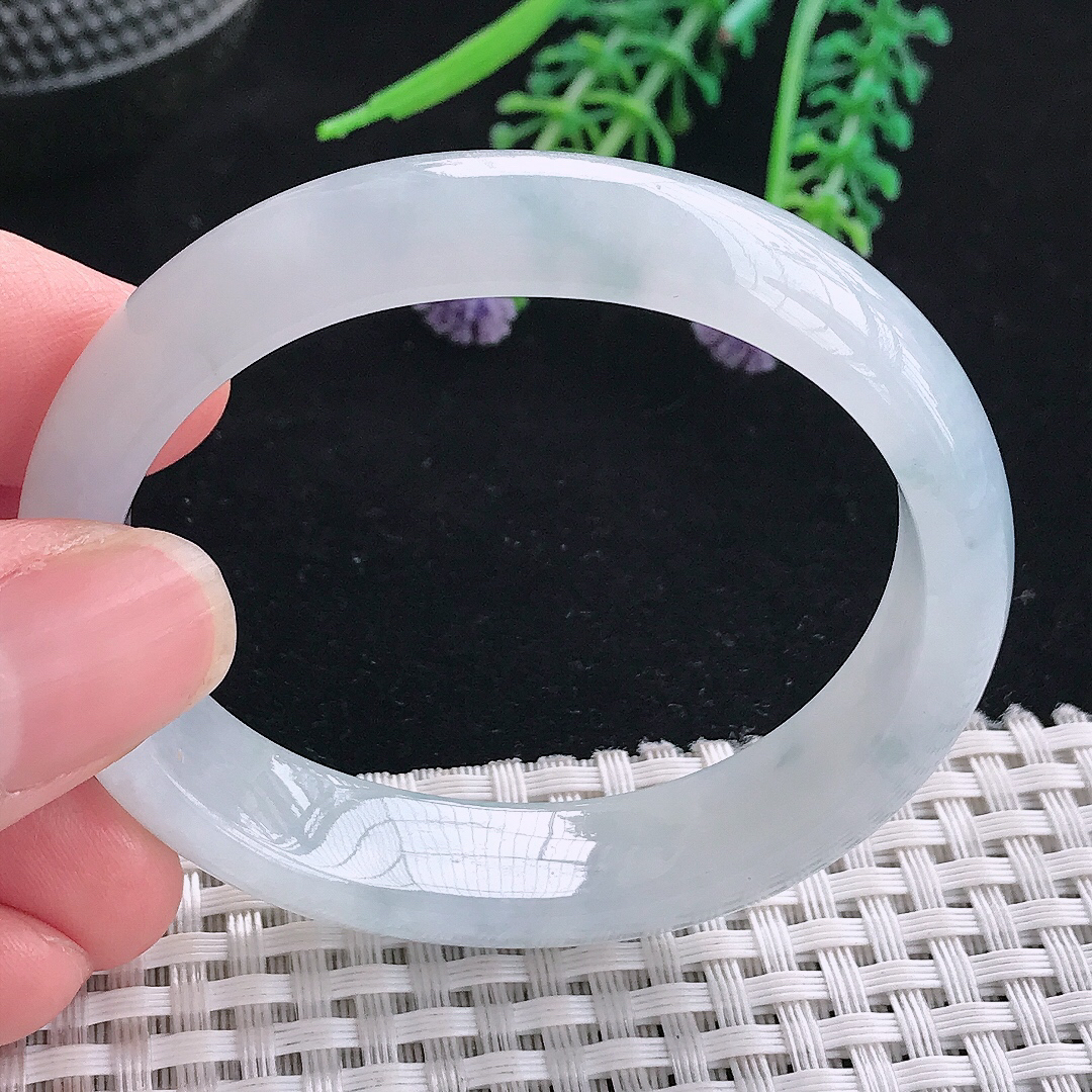 实拍A货翡翠51/44.5/13/7老坑冰润飘花贵妃手镯翡翠玉镯平安镯