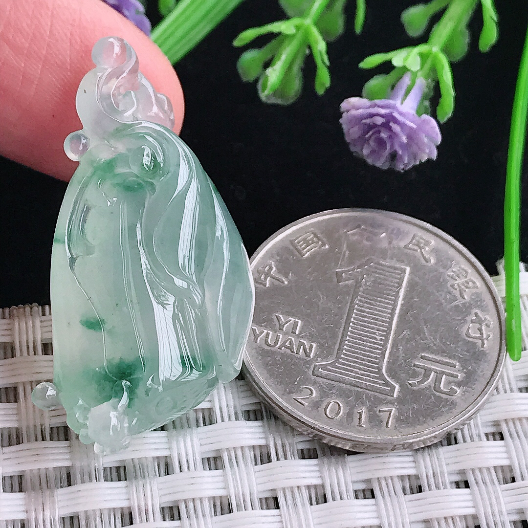 自然光33.6/18.2/8.8老坑冰种果冻胶飘花莲蓬吊坠翡翠玉坠挂件