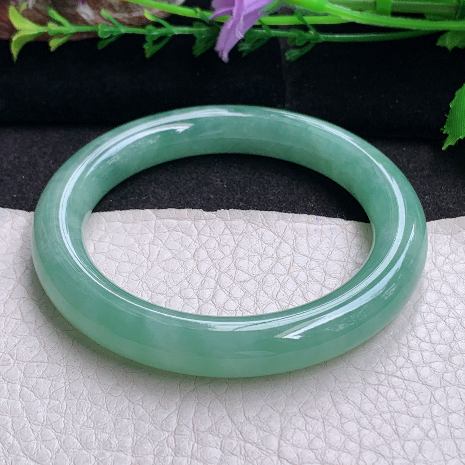 pj实拍54*10.3*9.8美人镯 天然缅甸翡翠手镯水润满绿圆条玉镯子