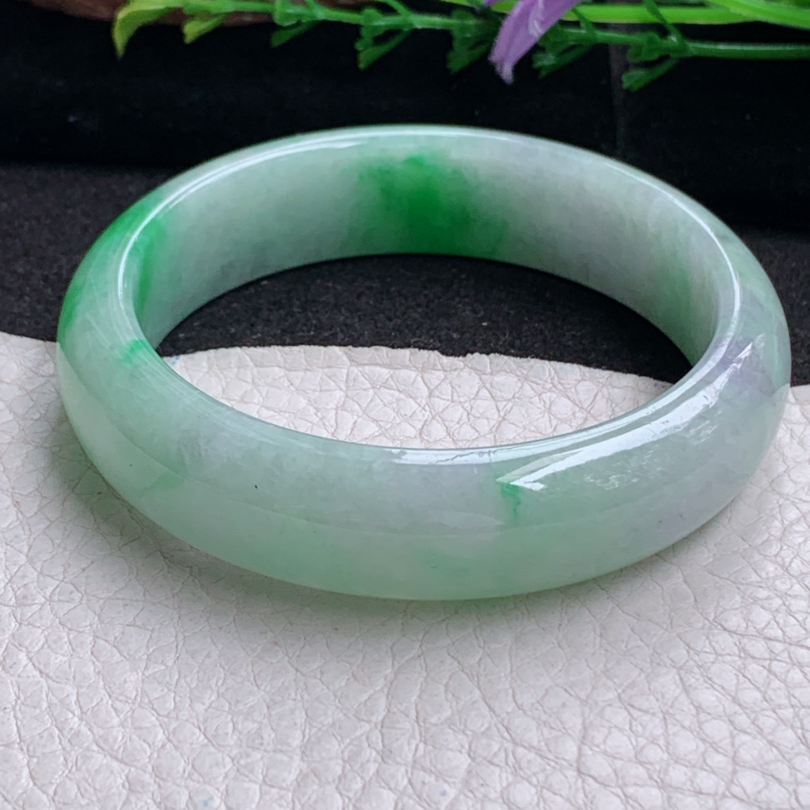 ss实拍56.8*15*8轮胎镯 天然缅甸翡翠手镯飘阳绿正圈玉镯子